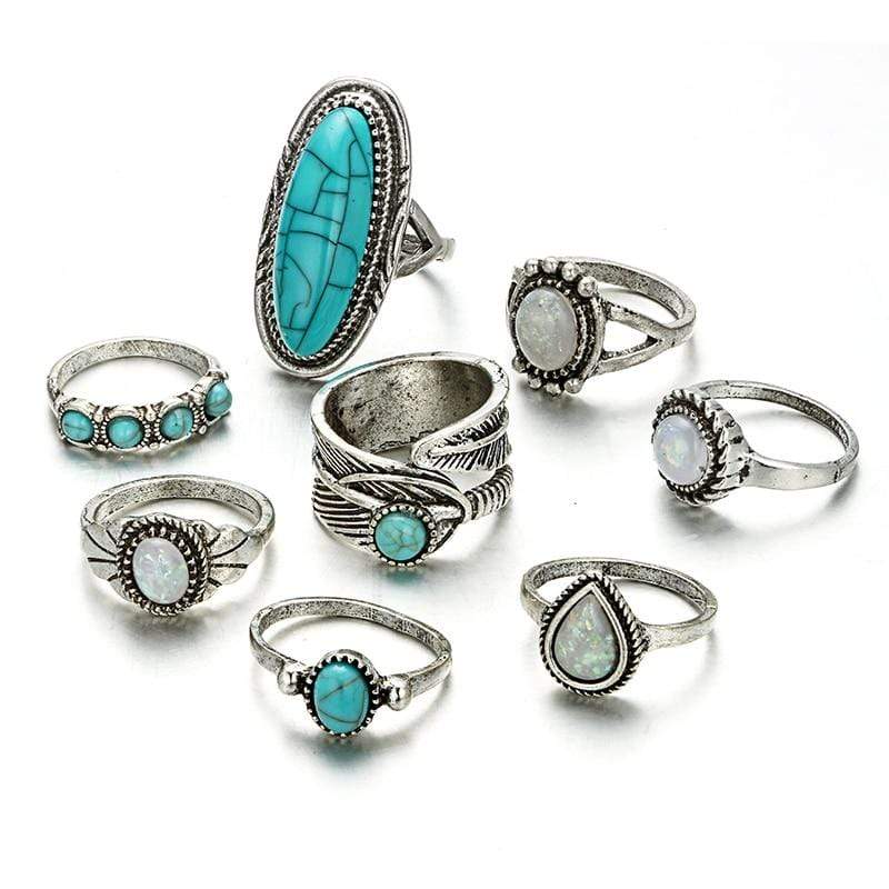 Turquoise Stone & Moonstone Ring Set