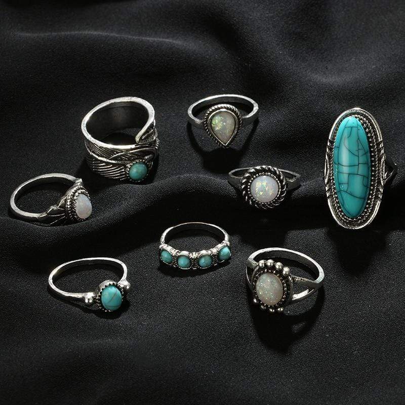 Turquoise Stone & Moonstone Ring Set