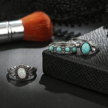 Turquoise Stone & Moonstone Ring Set