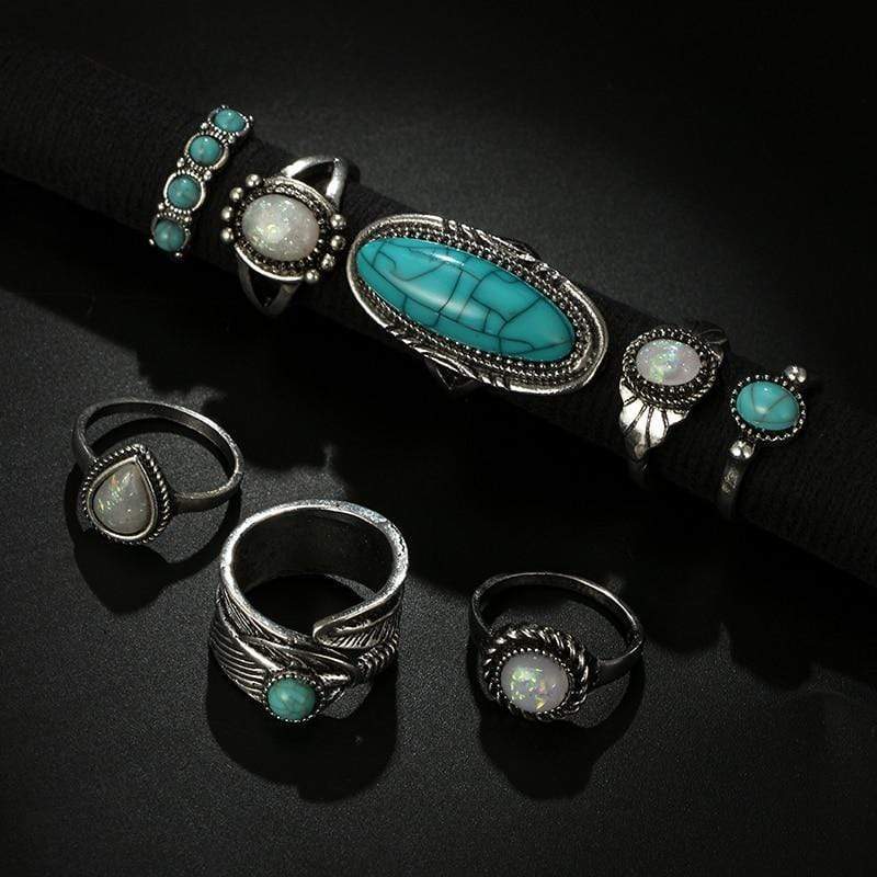 Turquoise Stone & Moonstone Ring Set