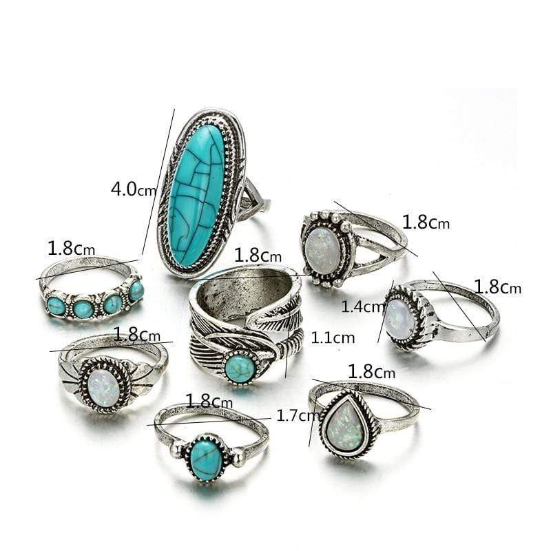 Turquoise Stone & Moonstone Ring Set