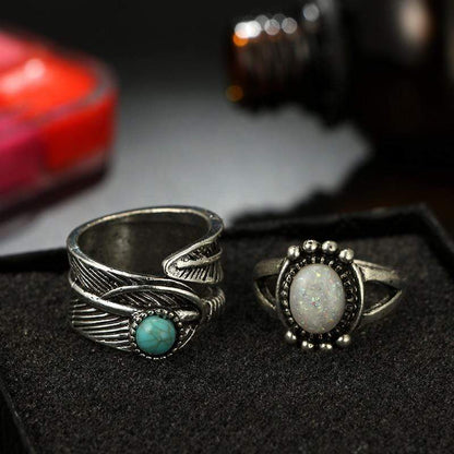 Turquoise Stone & Moonstone Ring Set