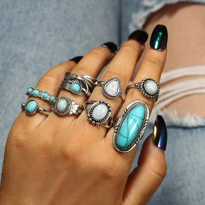 Turquoise Stone & Moonstone Ring Set