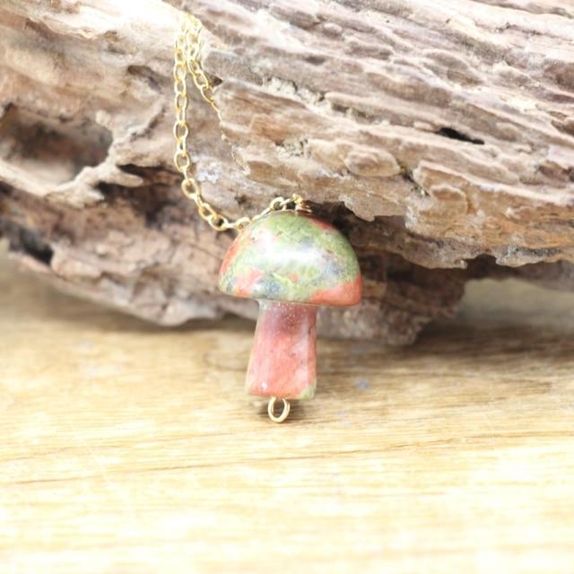 Tiny Mushroom Crystal Chain Necklace