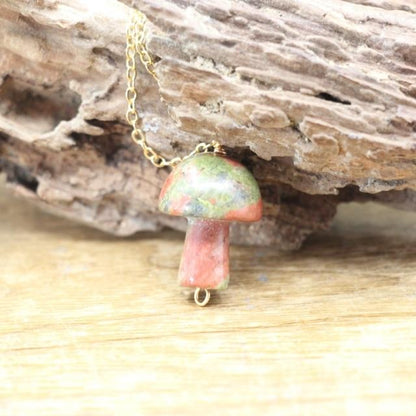 Tiny Mushroom Crystal Chain Necklace