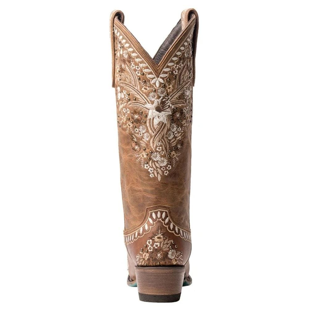 White Floral Embroidery Cowgirl Boots