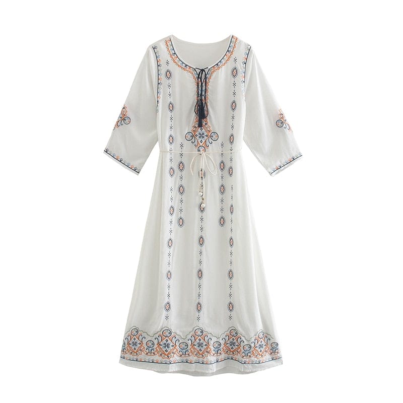 Ignatia Boho Embroidery Midi Dress