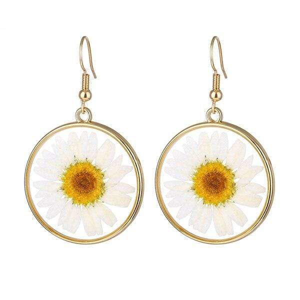 White Daisies Pressed Flower Earrings