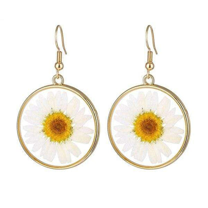 White Daisies Pressed Flower Earrings