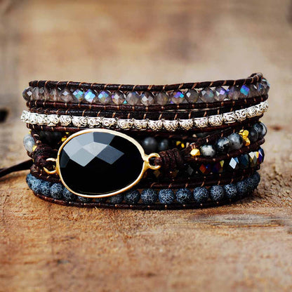 Black Onyx & Quartz Wrap Bracelet