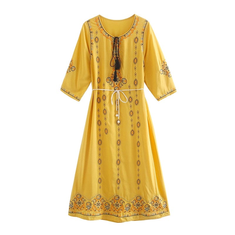 Ignatia Boho Embroidery Midi Dress