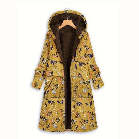 Floral Print Plush Hooded Coat