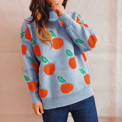 Oranges Motif Turtleneck Sweater