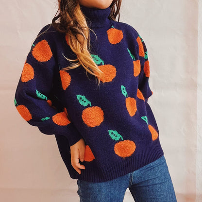 Oranges Motif Turtleneck Sweater