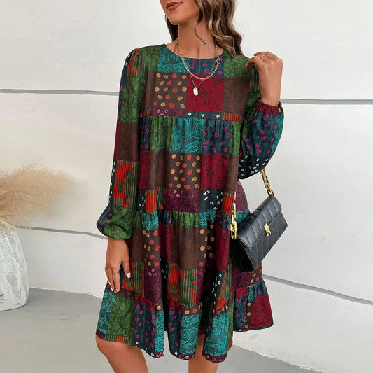 Paisley Print Long Sleeve Dress