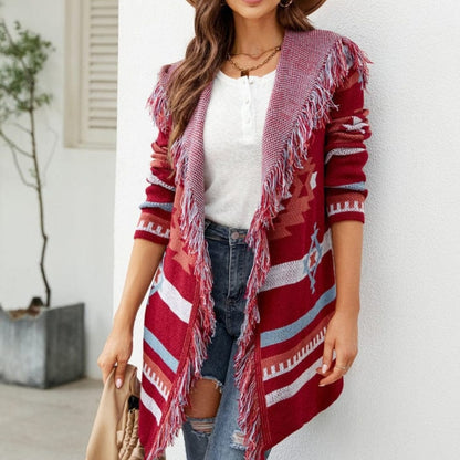 Itzel Aztec Open Front Fringe Cardigan