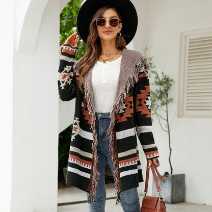 Itzel Aztec Open Front Fringe Cardigan