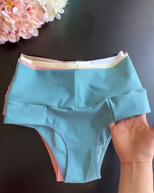 Solid Color High-Waisted Panties